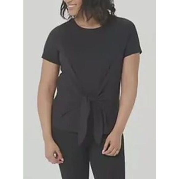 N-320 AnyBody Cozy Knit Slub Tie Front Tee BLACK sz XXS - Picture 1 of 1